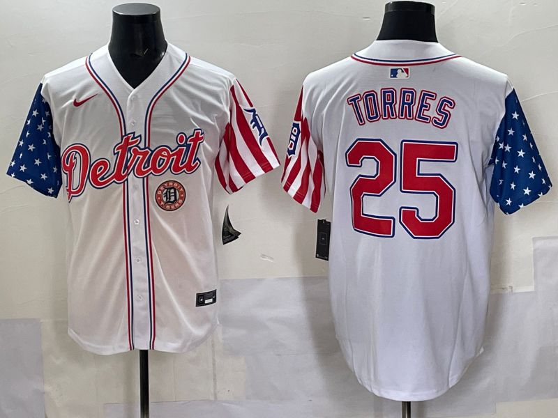 Men Detroit Tigers #25 Torres White National Flags 2025 Nike MLB Jersey style 4